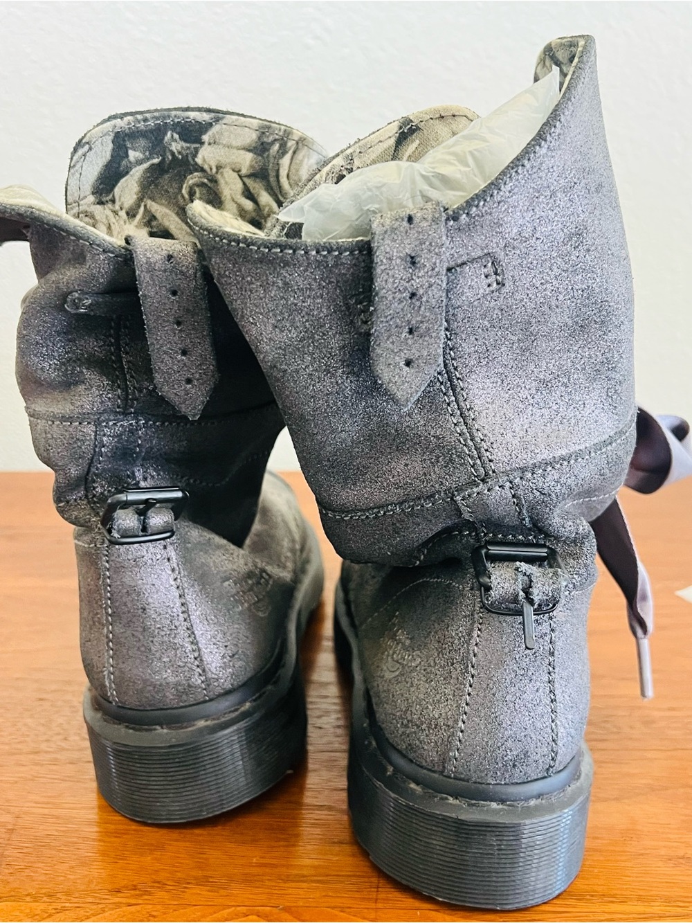 Y2K Doc Martens Slate Gray Satin-Lace Leather Boots - Picture 3 of 11